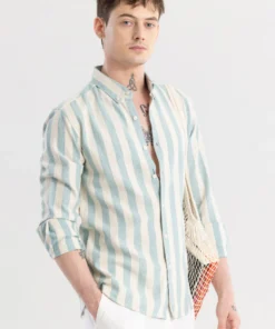 Blue Striped Button-Down Shirt for Men