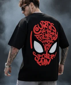 Spiderman Black Oversized Back Print T-Shirt