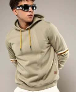 Stylish Pullover Hoodie with Contrast Stripe Sleeves