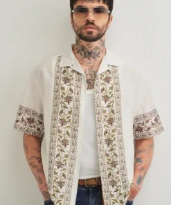 Ecru Floral Panel Printed Casual Shirt for Men