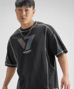 Men’s Casual Black Oversized Printed Round Neck Tee