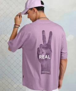 Mauve Printed Round Neck Oversized Fit T-Shirt