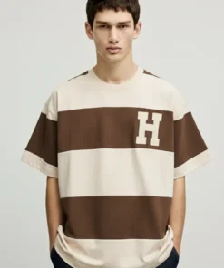 Cream Colourblocked Round Neck Oversized Fit T-Shirt