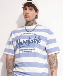 Blue Street Style Oversized Round Neck T-Shirt