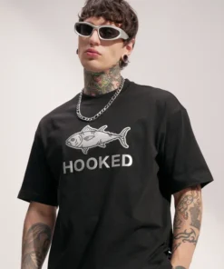 Black Printed Round Neck Oversized Fit T-Shirt