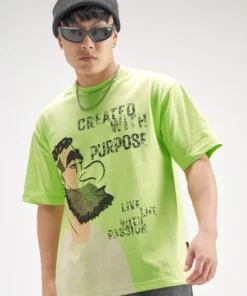 Trendy Green Round Neck Printed T-Shirt for Men