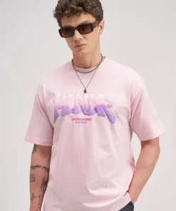 Trendy Pink Round Neck Printed T-Shirt for Men