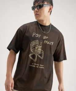 Men’s Stylish Black Printed Round Neck Tee