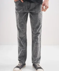 Grey Black Panther Straight Fit Jeans for Men