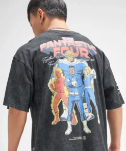 Black The Fantastic Four Printed Round Neck Oversized Fit T-Shirt