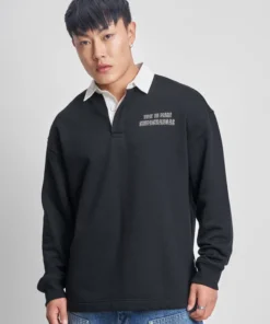 Men Black Deadpool Graphic Pullover Sweatshirt with Unique Shirt Collar Design