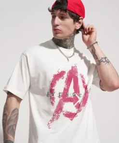 Off White Avengers Printed Round Neck Tee for Men