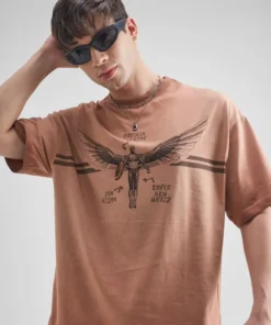 Brown Captain America Printed Round Neck Oversized Fit T-Shirt