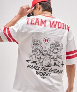 White Ninja Turtles Embroidered V-Neck Embroidered T-Shirt