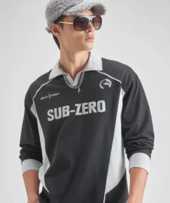 Black Mortal Kombat Printed Polo Collar T-Shirt