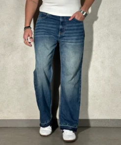 Men’s Raw Fringed Washed Baggy Denim