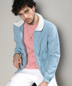 Fashionable Zip Front Jacket with Fleece Collar Detail