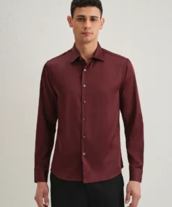 Maroon Satin-Finish Regular Fit Shirt for Men
