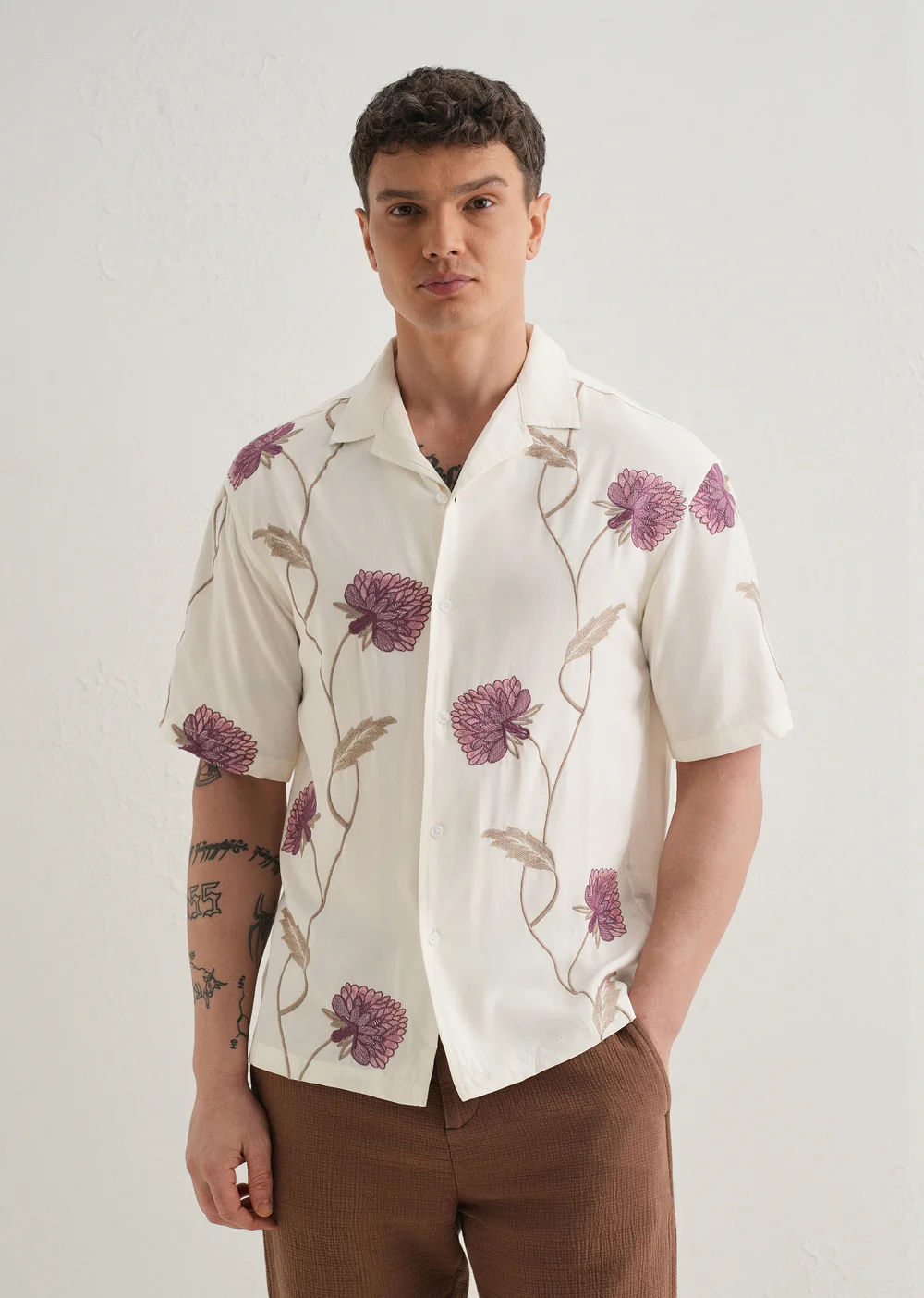 PurpleFloralFrontEmbroideryShirt