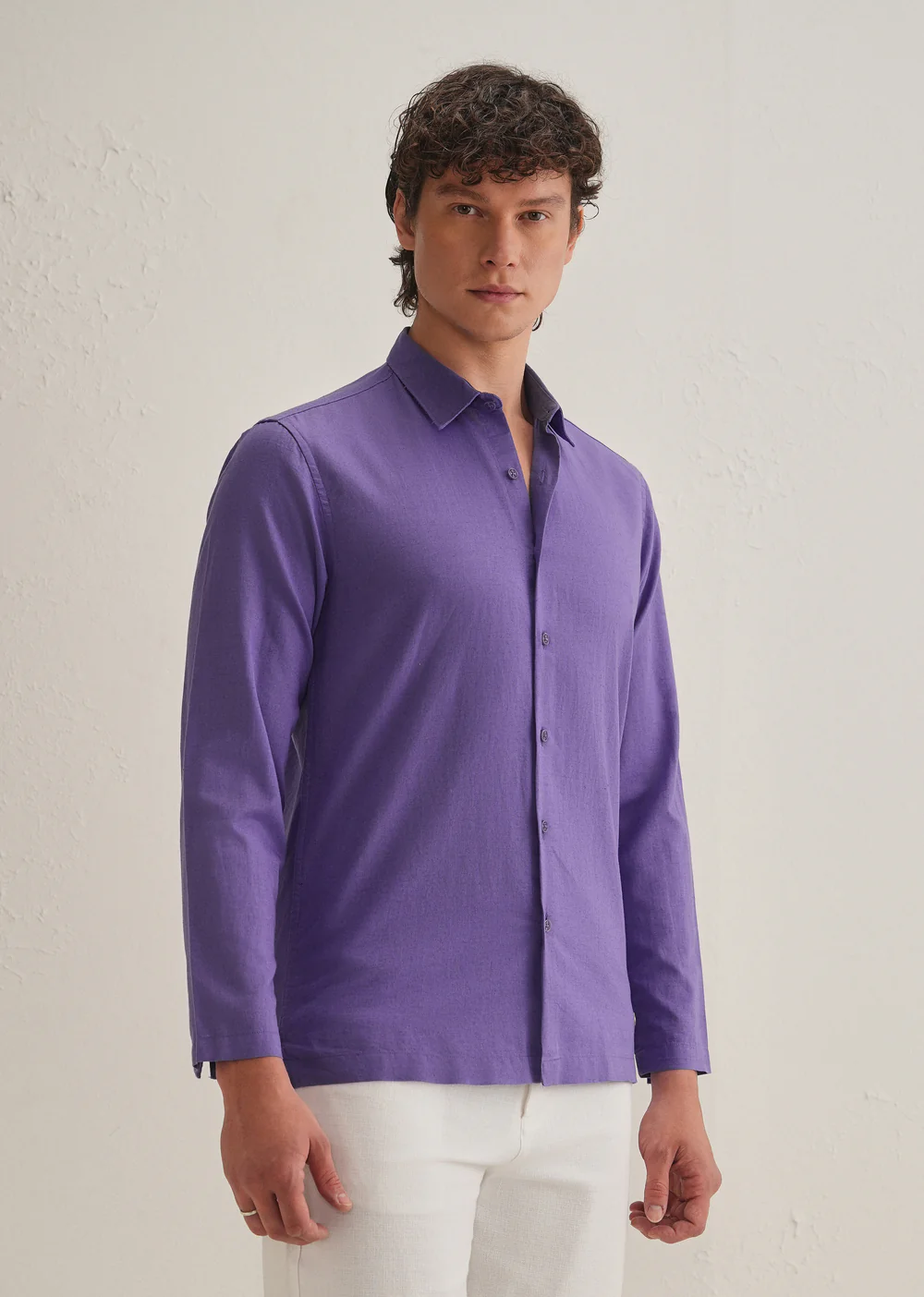 VioletHiddenSleevePlacketCottonLinenShirt_1