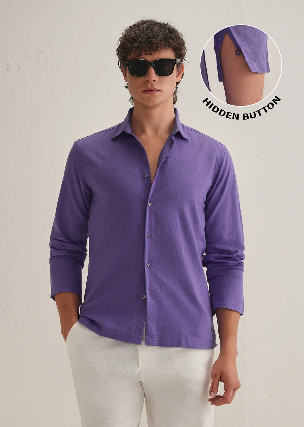 VioletHiddenSleevePlacketCottonLinenShirt_5
