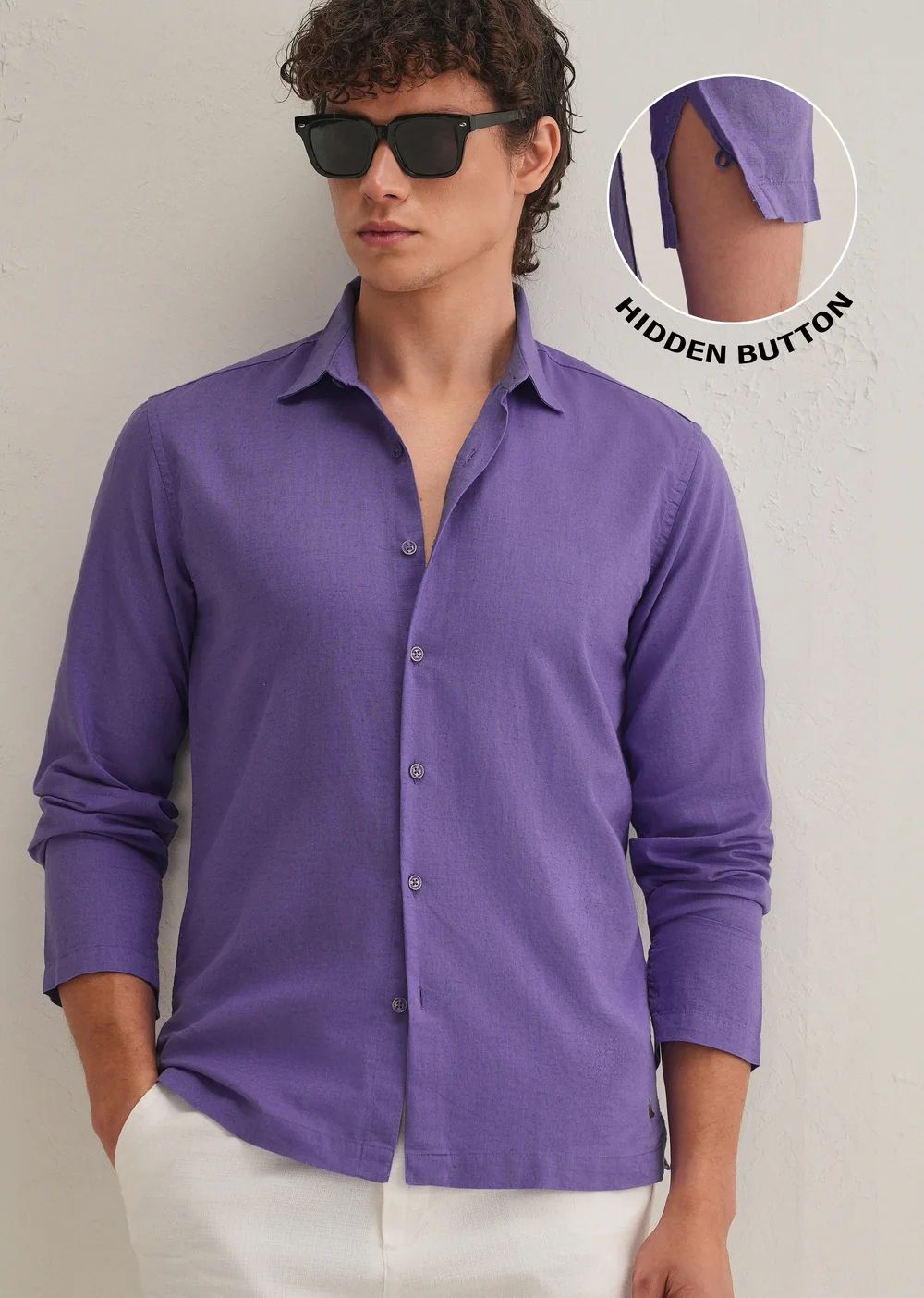 VioletHiddenSleevePlacketCottonLinenShirt_7