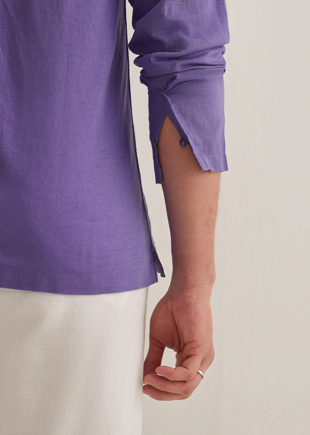 VioletHiddenSleevePlacketCottonLinenShirt_8