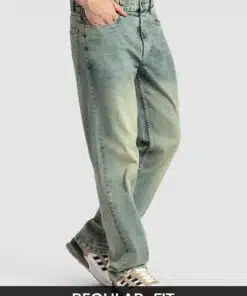 Regular Fit Jeans with Blue Green Tint
