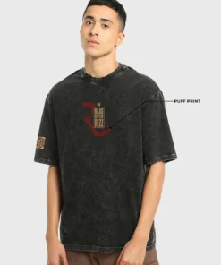 Men’s Black Acid Wash Oversized Graphic T-Shirt