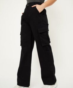 Stylish Women Solid Cargo Jeans with Comfortable Relaxed Fit