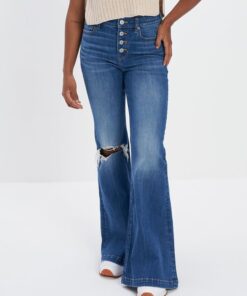 Vintage Stonewashed Distressed Flare Jeans