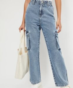Classic Women Washed Cargo Jeans with Timeless Chic Fashion Appeal
