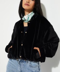 Women Casual Velour Bomber Jacket