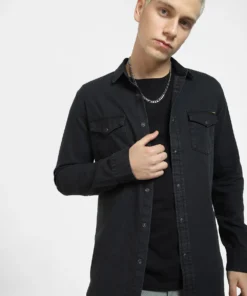 Classic Fit Black Full Sleeves Denim Shirt for Casual Outfits