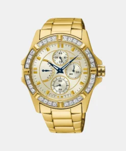 Trendy Women’s Quartz Chronograph Watch White Dial Polished Metal Band