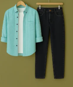 Urban Style Sky Stripe White Cotton Shirt with Jeans Pant