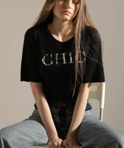 Black Fashion Pearl Embellished Tee