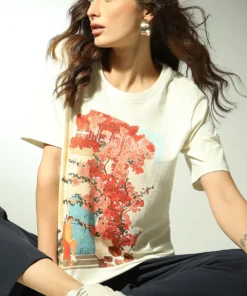 White Minimal Floral Print T-Shirt