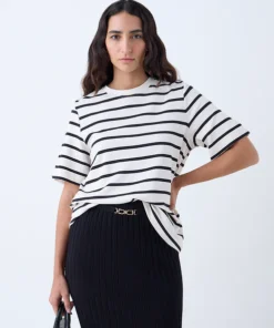 Modern Fit Off White Striped T-Shirt for Men & Women