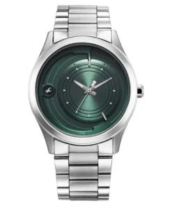 Trendy Groove Men Quartz Analog Watch Green Dial Silver Stainless Steel Strap