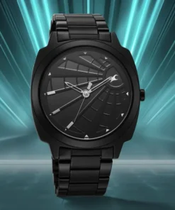 Trendy Groove Men Quartz Analog Watch Stainless Steel Band Black Dial