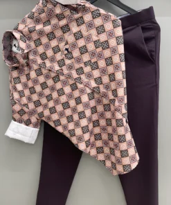 Brown Printed Bandhni Shirt with Matching Purple Pant