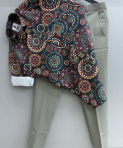 Red Box Pattern Shirt with Coordinated Black Trouser