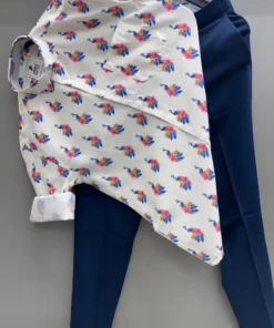 Premium Men’s Printed Shirt With Peacock Motif Formal Pant in Royal Blue