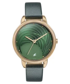 Girls Analog Green Dial Watch Comfortable Leather Strap for School, College, and Parties