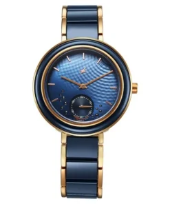 Dual Tone Strap Ceramic Quartz Watch Blue Dial for Girls