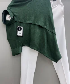 Sophisticated Green Jacquard Shirt with Coordinated White Trouser