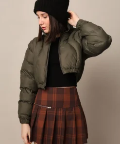 Trendy Olive Hooded Cropped Puffer Jacket