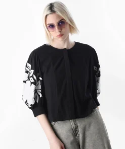 Chic Women Black Embroidered Cotton Top Comfortable Fit