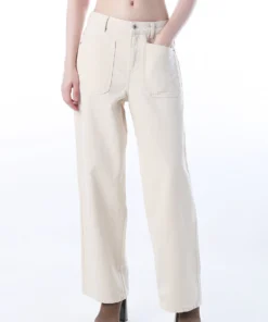 Trendy Ecru High-Rise Wide-Leg Denim Pants for Women